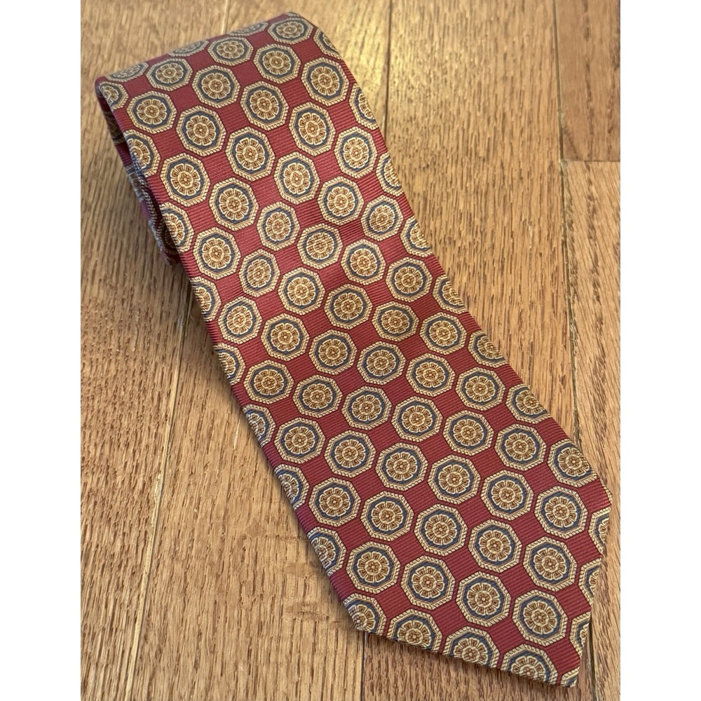 Brooks Brothers Makers Red Silk Tie Geometric Pattern Designer Necktie Mens